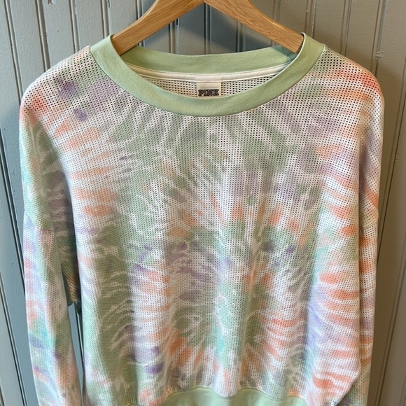 PINK VICTORIA SECRETS Tie Dye Mesh Slouchy Over-sized Crew Top - MEDIUM - Picture 4 of 10
